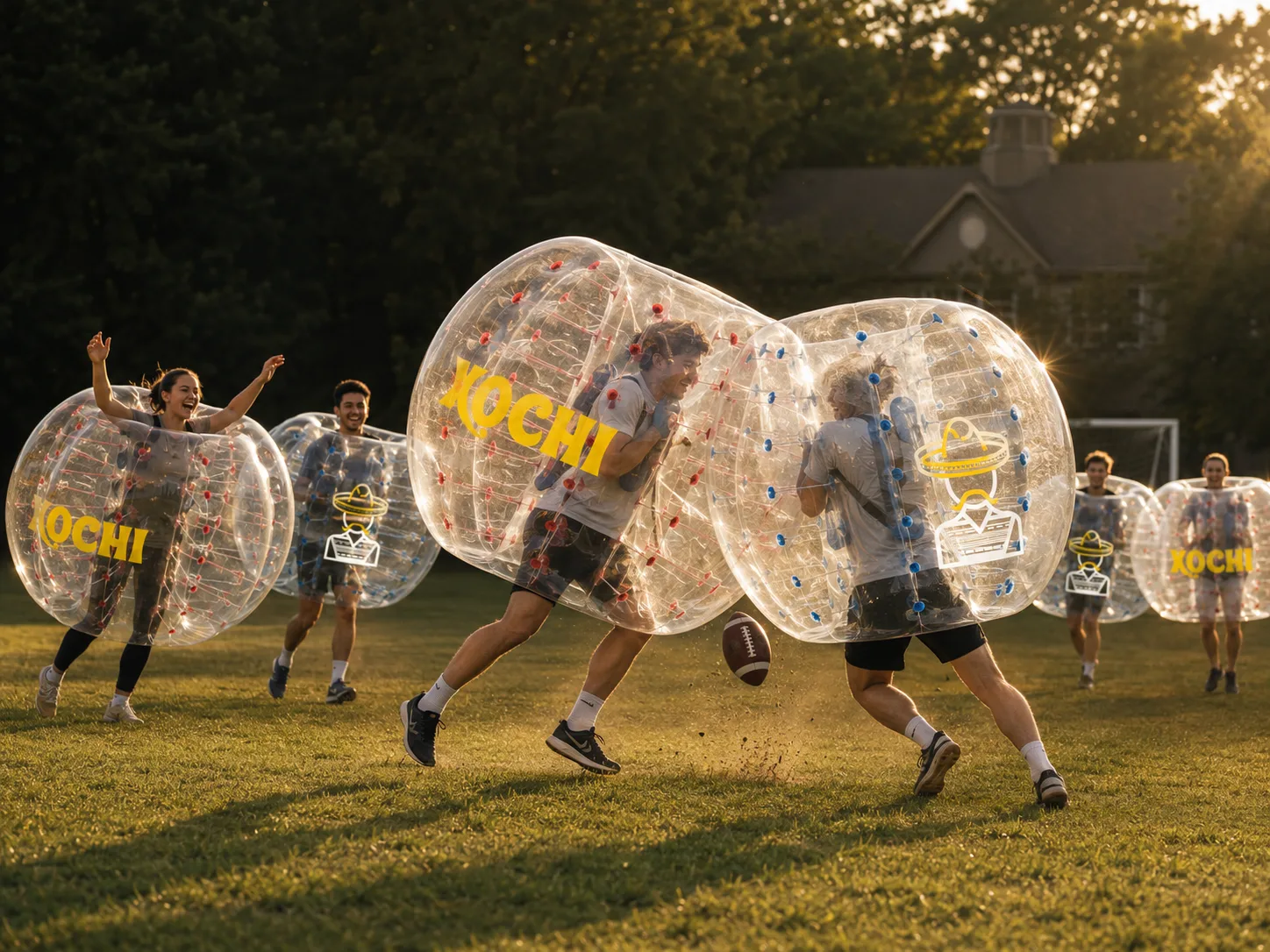 Botsing bij de aftrap tijdens bubble football
