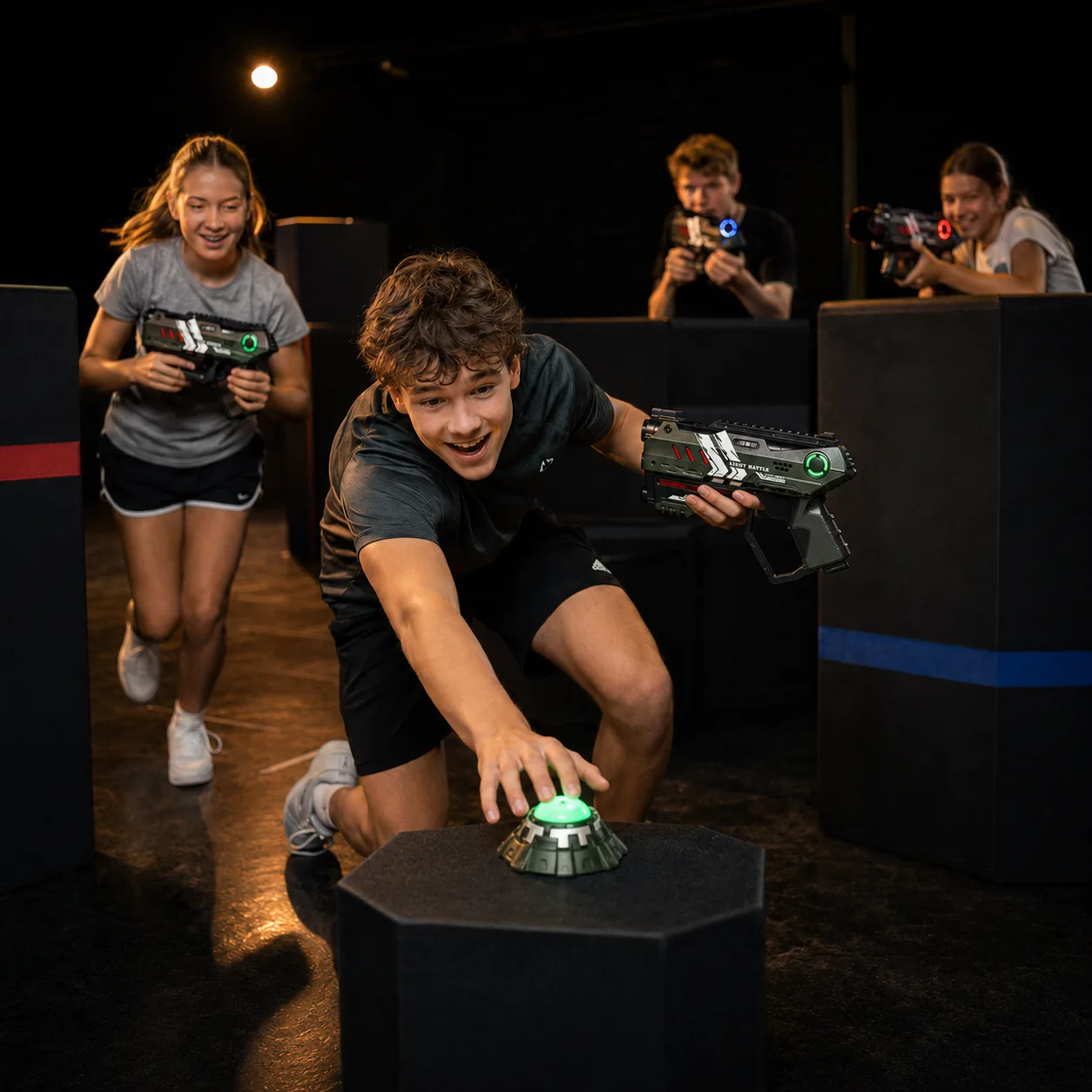 Team in estafette tijdens een Lightbattle-partij