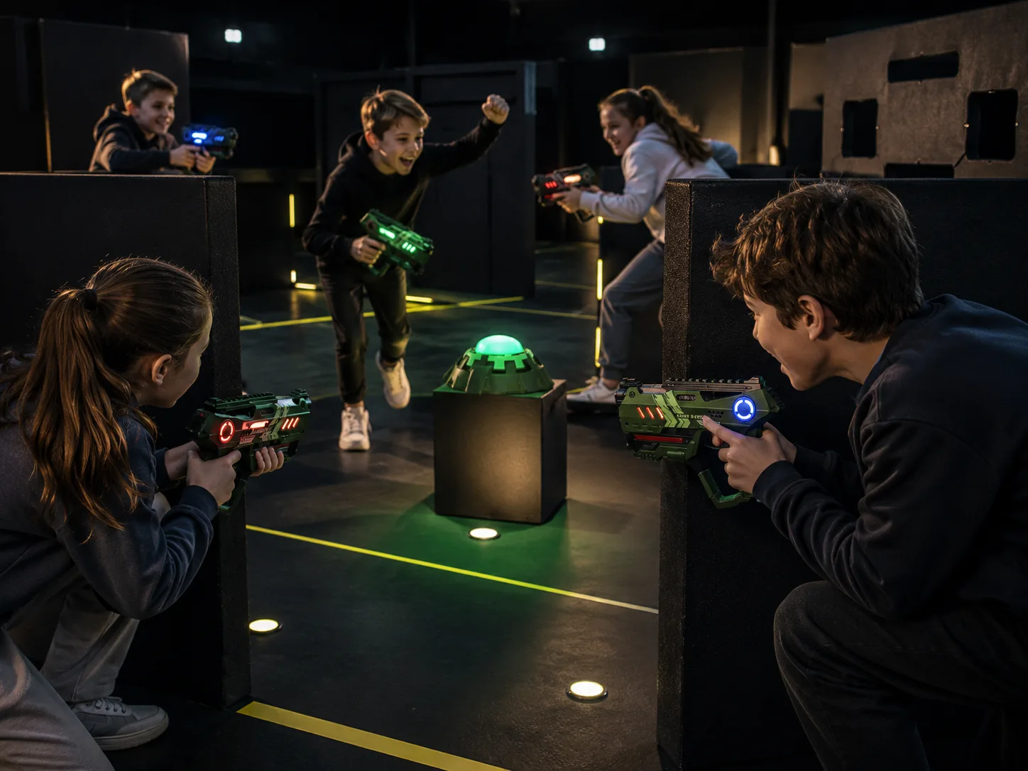 Kinderen veroveren een target tijdens Lightbattle