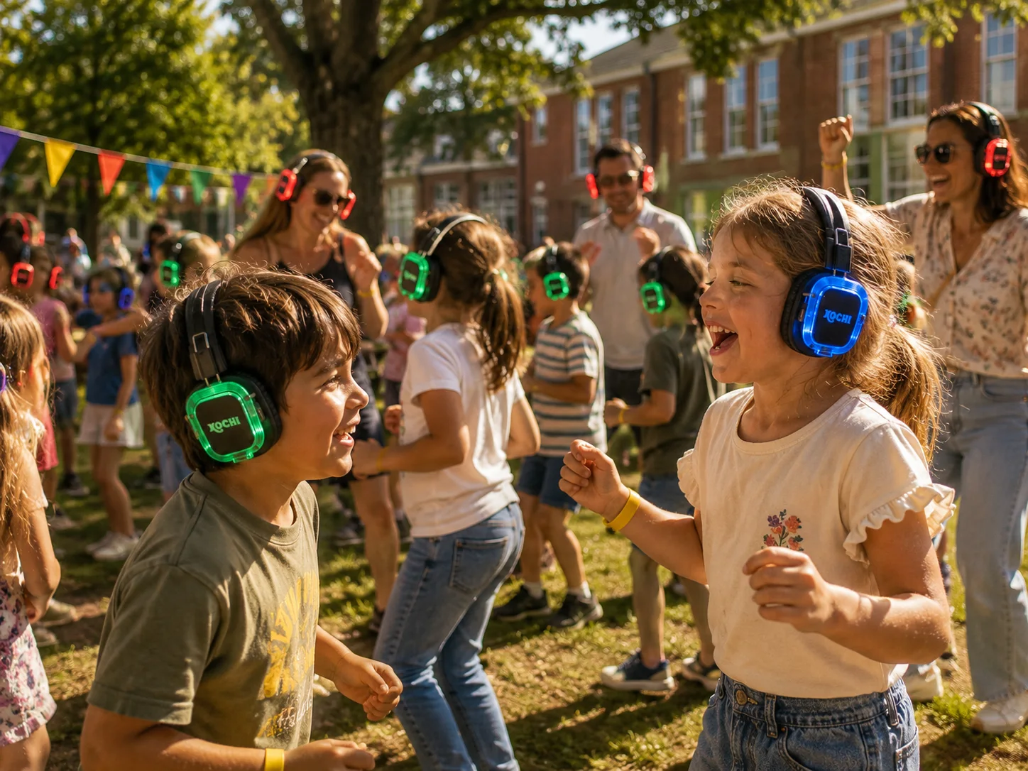 Silent disco op een zonnig schoolfeest