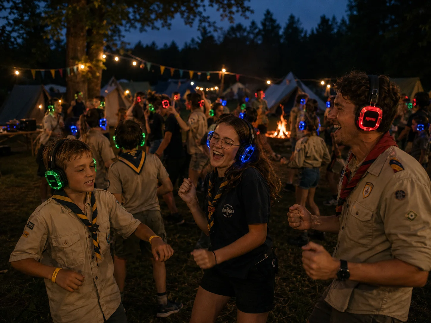 Silent disco op jeugdkamp bij het kampvuur