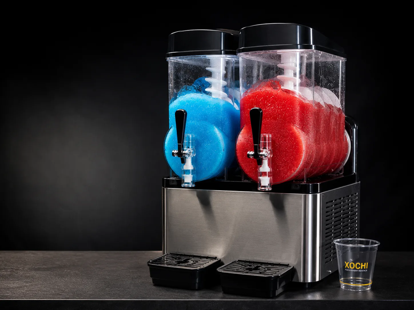 Slushmachine met twee reservoirs, klaar voor gebruik