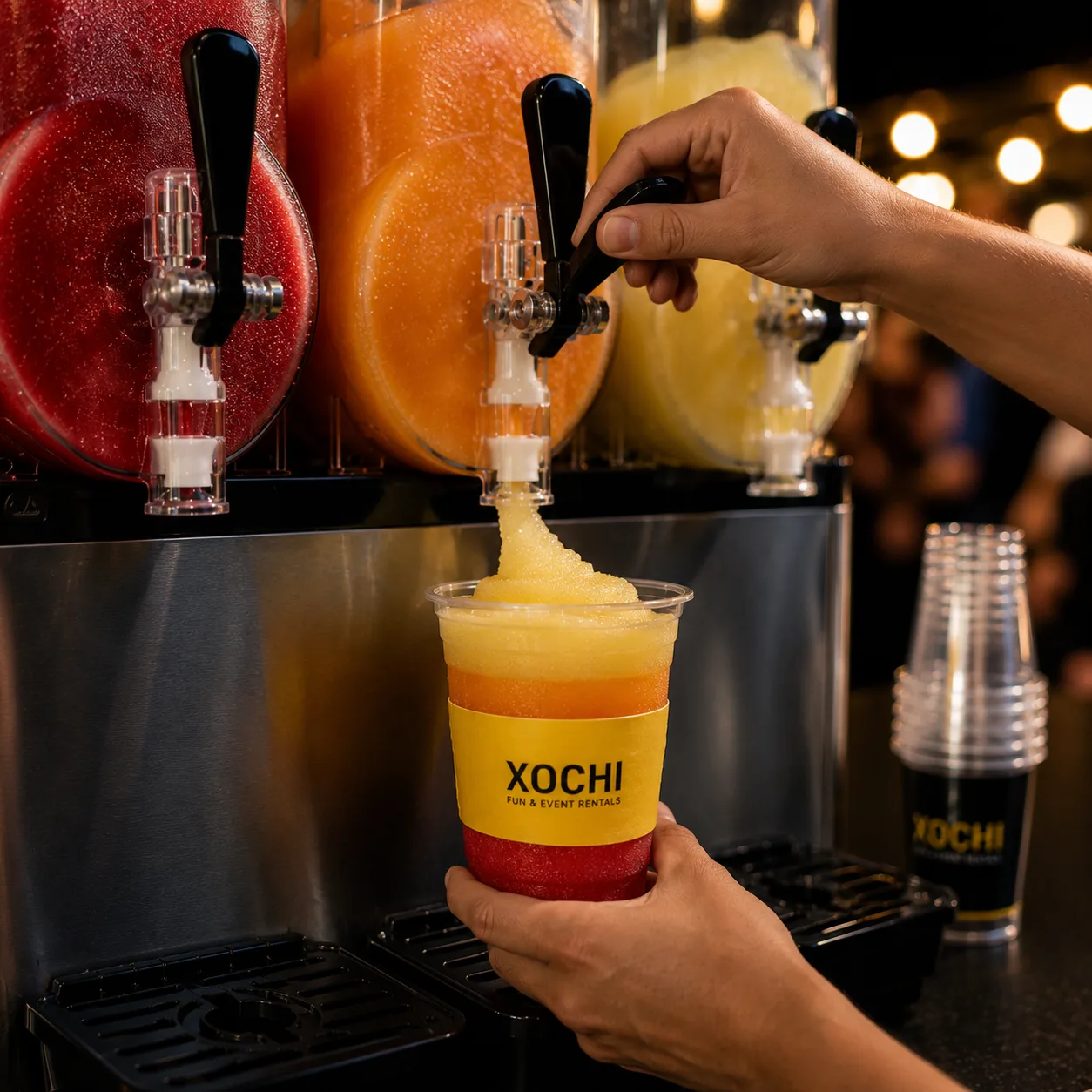 Regenboogbeker met drie smaken slush